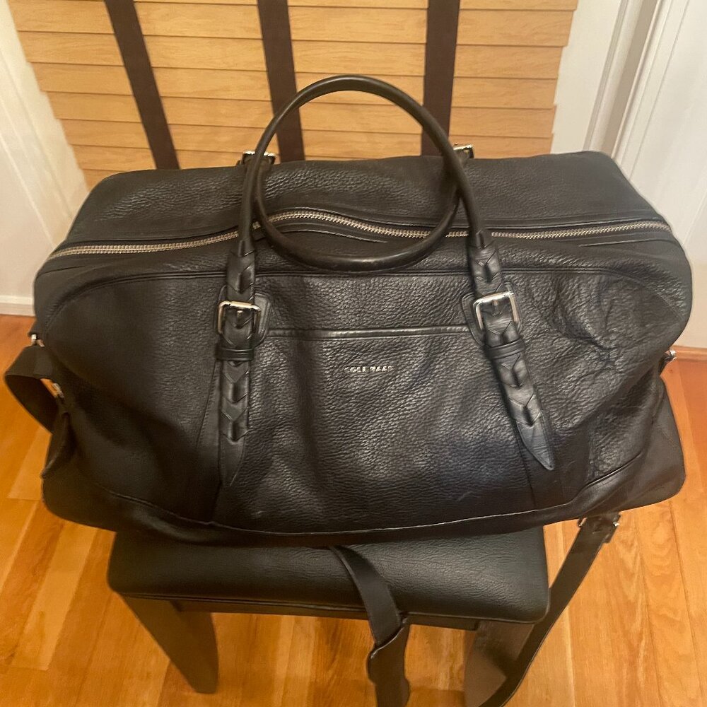 Cole Haan Black Pebbled Duffle Weekender